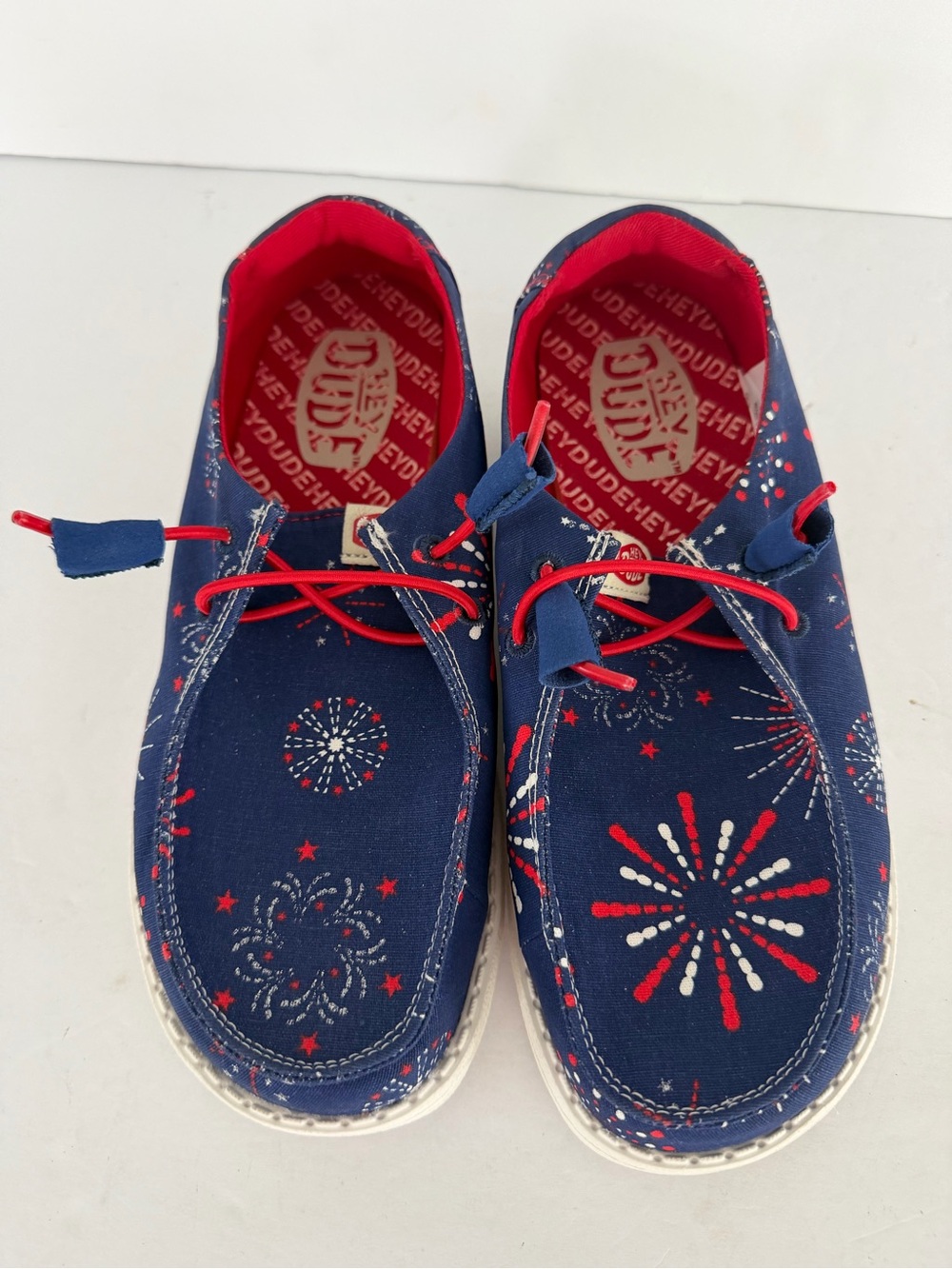 Hey Dude Navy Blue Canvas Sneakers with Red Accents